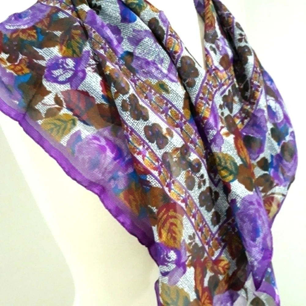 Berkshire Colorful Roses Purple Scarf 30 1/2